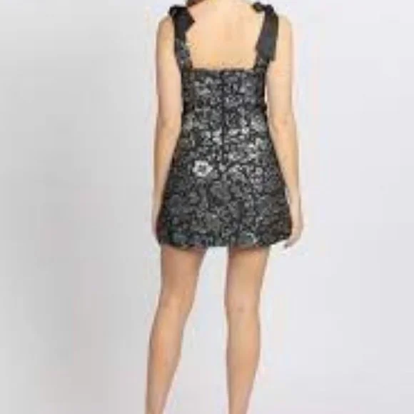 Alice + Olivia Maryann Metallic Jacquard Tie-Shoulder Minidress - Picture 8 of 11